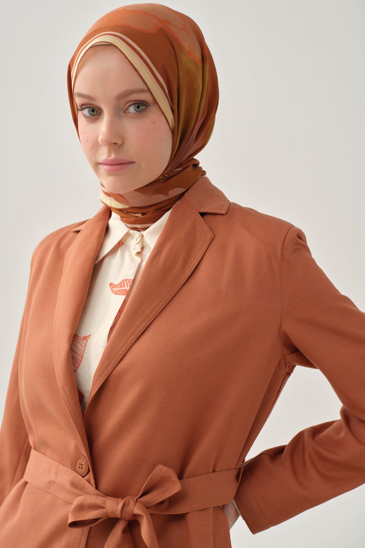 Kuşaklı Blazer Ceket - Kiremit TUGBA