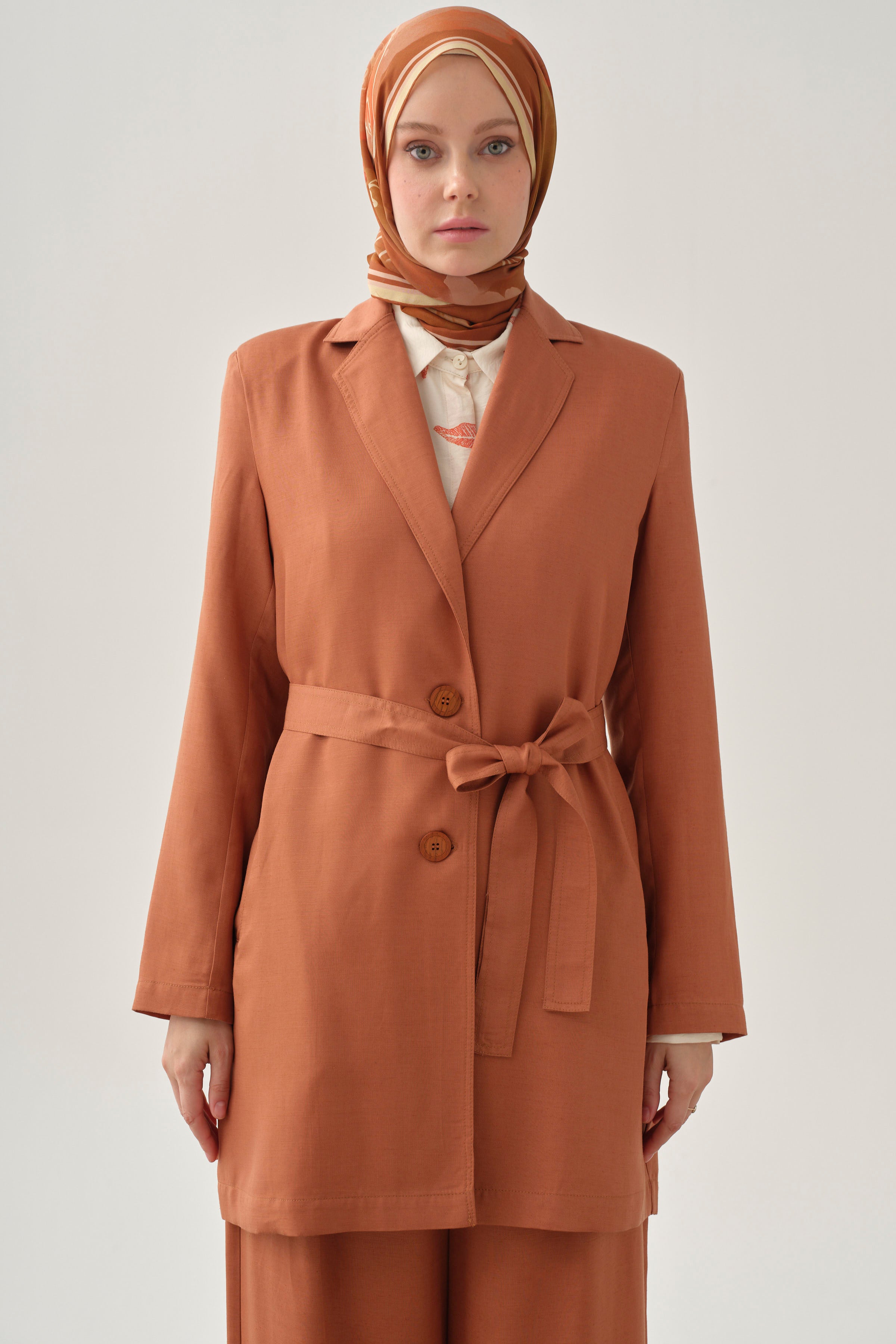 Kuşaklı Blazer Ceket - Kiremit – TUĞBA