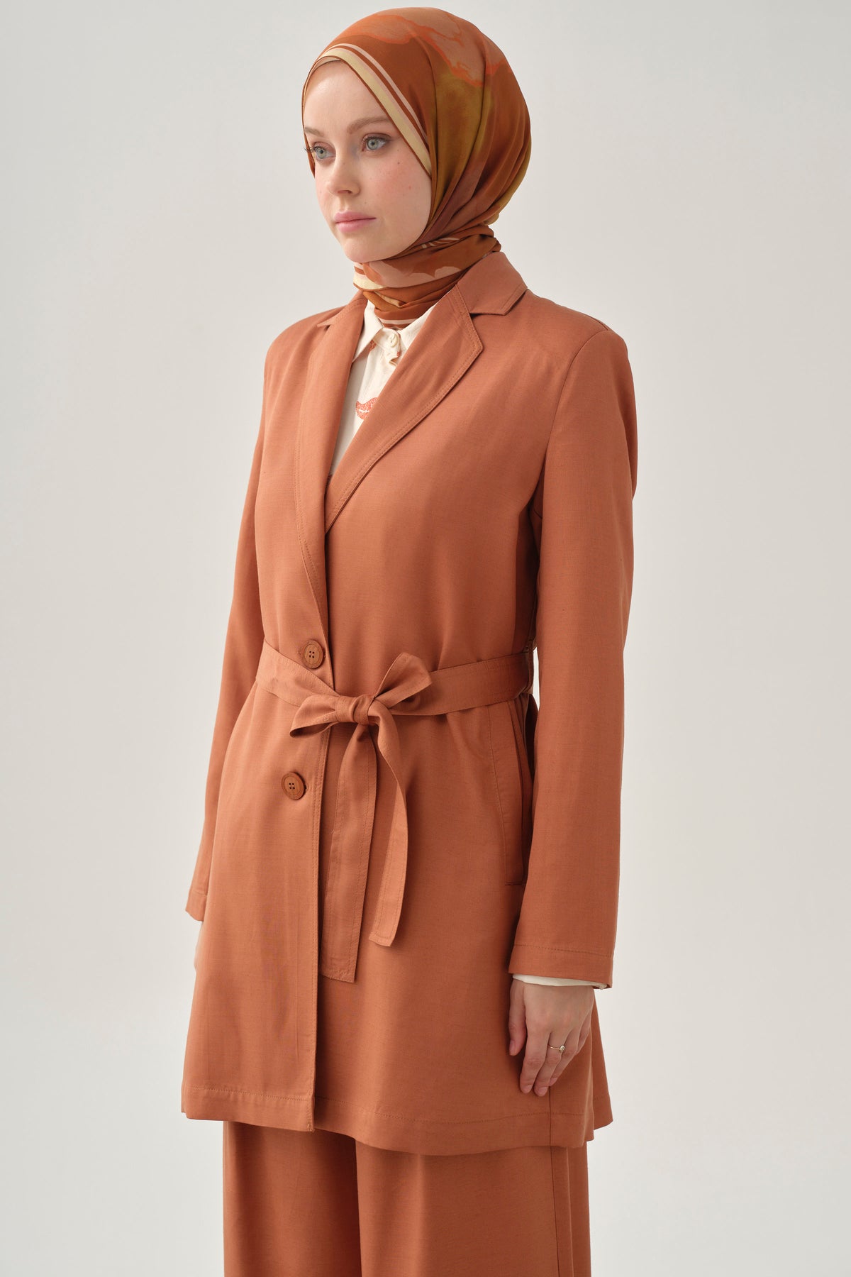Kuşaklı Blazer Ceket - Kiremit TUGBA