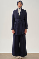 Kuşaklı Blazer Ceket - Lacivert TUGBA