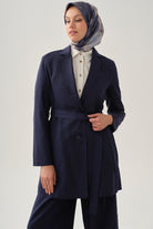Kuşaklı Blazer Ceket - Lacivert TUGBA