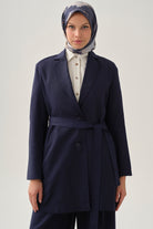 Kuşaklı Blazer Ceket - Lacivert TUGBA
