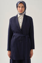 Kuşaklı Blazer Ceket - Lacivert TUGBA