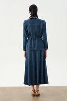 Kuşaklı Ceket Etek Takım - İndigo TUGBA