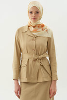 Kuşaklı Cepli Ceket - Bej TUGBA