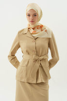 Kuşaklı Cepli Ceket - Bej TUGBA