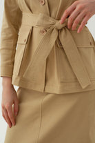 Kuşaklı Cepli Ceket - Bej TUGBA
