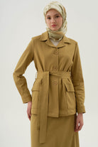 Kuşaklı Cepli Ceket - Olive TUGBA