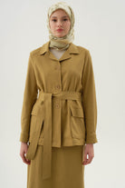 Kuşaklı Cepli Ceket - Olive TUGBA