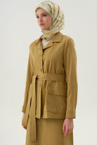 Kuşaklı Cepli Ceket - Olive TUGBA