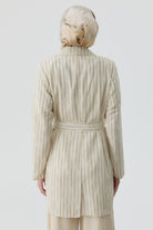 Kuşaklı Çizgili Blazer Ceket - Vizon TUGBA