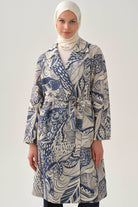 Kuşaklı Desenli Keten Kap - İndigo TUGBA