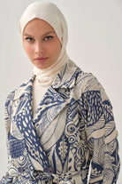 Kuşaklı Desenli Keten Kap - İndigo TUGBA