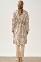 Kuşaklı Desenli Keten Kap - Vizon TUGBA