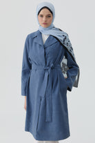 Kuşaklı Jakar Ceket - İndigo TUGBA