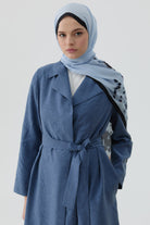 Kuşaklı Jakar Ceket - İndigo TUGBA