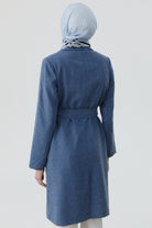 Kuşaklı Jakar Ceket - İndigo TUGBA