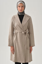 Kuşaklı Jakar Ceket - Taş TUGBA