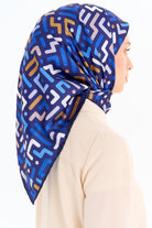 Labirent Desenli Stil Eşarp - Lacivert TUGBA