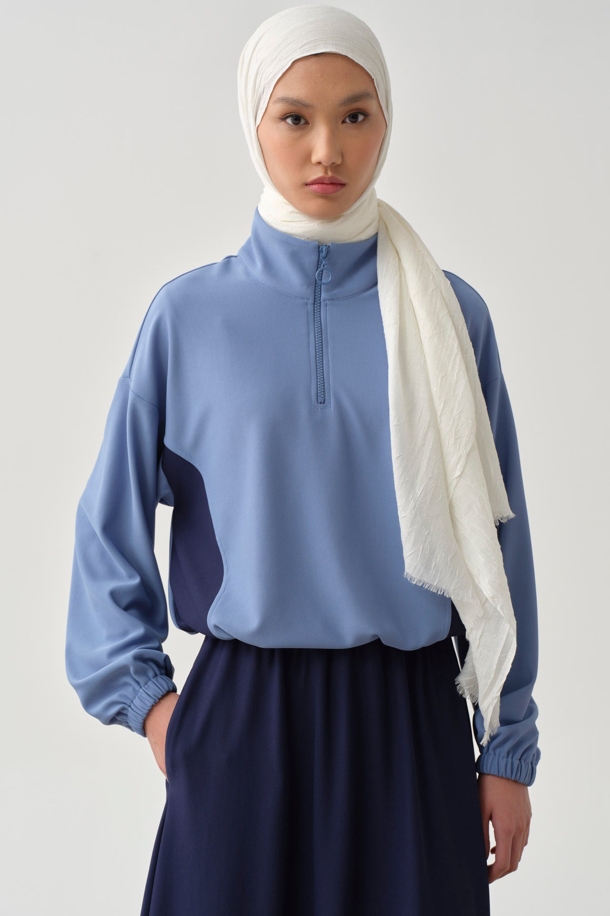 Lastikli Crop Sweat - Mavi TUGBA