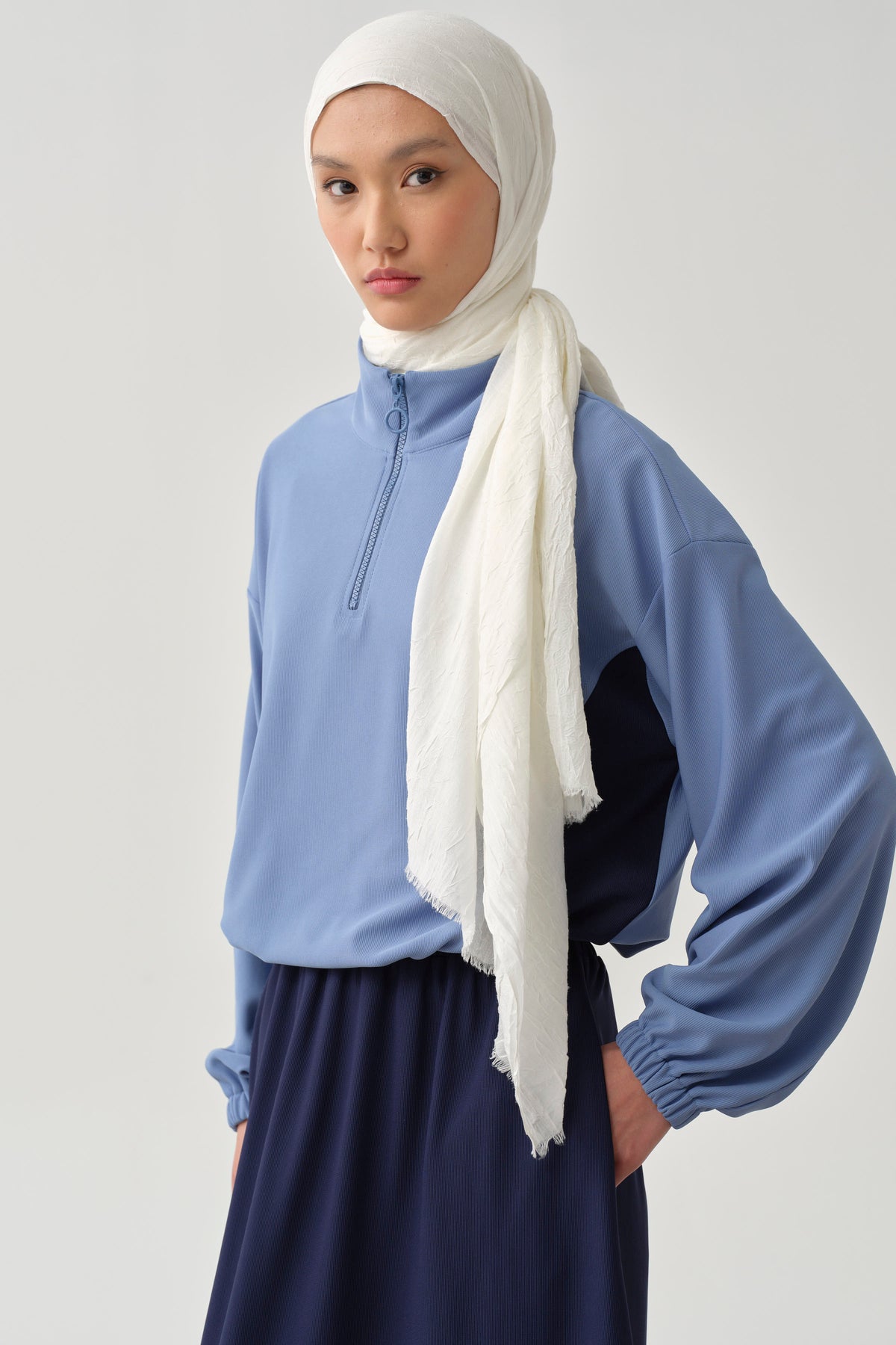 Lastikli Crop Sweat - Mavi TUGBA