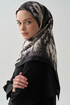 İzel Twill İpek Eşarp - Siyah TUGBA