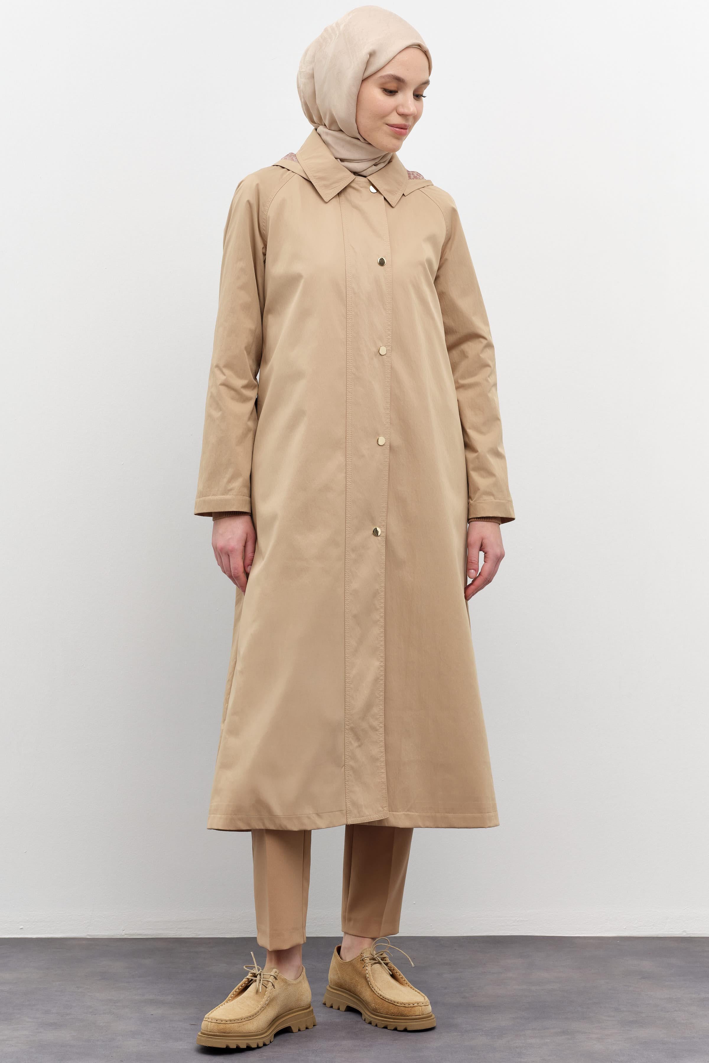 Leopard Lining Detailed Hooded Trench Coat - Beige – TUĞBA