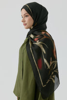 Letafet Şifon İpek Şal - Koyu Haki TUGBA