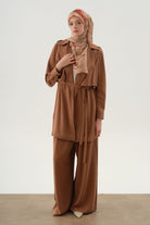 Manşetli Salaş Ceket - Kahve TUGBA