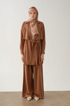 Manşetli Salaş Ceket - Kahve TUGBA