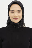 Mermer Desenli Twill İpek Eşarp - Siyah TUGBA