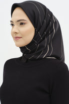 Mermer Desenli Twill İpek Eşarp - Siyah TUGBA