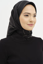 Mermer Desenli Twill İpek Eşarp - Siyah TUGBA