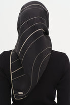 Mermer Desenli Twill İpek Eşarp - Siyah TUGBA