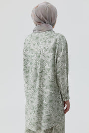 Multi Çiçek Desenli Aplike Cepli Tunik - Mint TUGBA