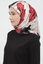 Multi Flower Desenli Sura İpek Eşarp - Kırmızı TUGBA