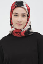 Multi Flower Desenli Sura İpek Eşarp - Kırmızı TUGBA