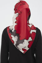 Multi Flower Desenli Sura İpek Eşarp - Kırmızı TUGBA