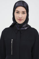 Multi Flower Desenli Sura İpek Eşarp - Lacivert TUGBA