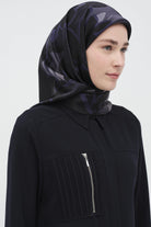 Multi Flower Desenli Sura İpek Eşarp - Lacivert TUGBA