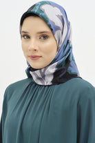 Multi Flower Desenli Sura İpek Eşarp - Mavi TUGBA