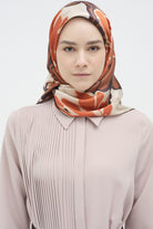 Multi Flower Desenli Sura İpek Eşarp - Turuncu TUGBA
