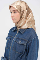 Multi Flower Desenli Sura İpek Eşarp - Vizon TUGBA