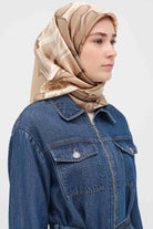 Multi Flower Desenli Sura İpek Eşarp - Vizon TUGBA