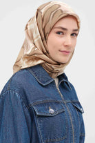 Multi Flower Desenli Sura İpek Eşarp - Vizon TUGBA