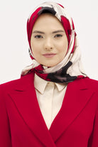 Multi Flower Desenli Twill İpek Eşarp - Kırmızı TUGBA