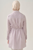 Nakış Detaylı Çizgili Tunik - Lila TUGBA