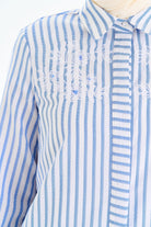 Nakış Detaylı Çizgili Tunik - Mavi TUGBA