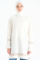 Nakış Detaylı Örme Tunik - Ekru TUGBA