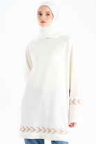 Nakış Detaylı Örme Tunik - Ekru TUGBA